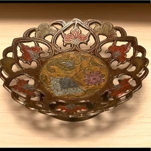 Vintage ✵ Brass Enamel Cutout Bowl Penco India ✵
